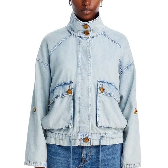 Blank NYC Button Faded Distressed Denim Jacket with Roll Tab Sleeves NWT - Picture 12 of 12